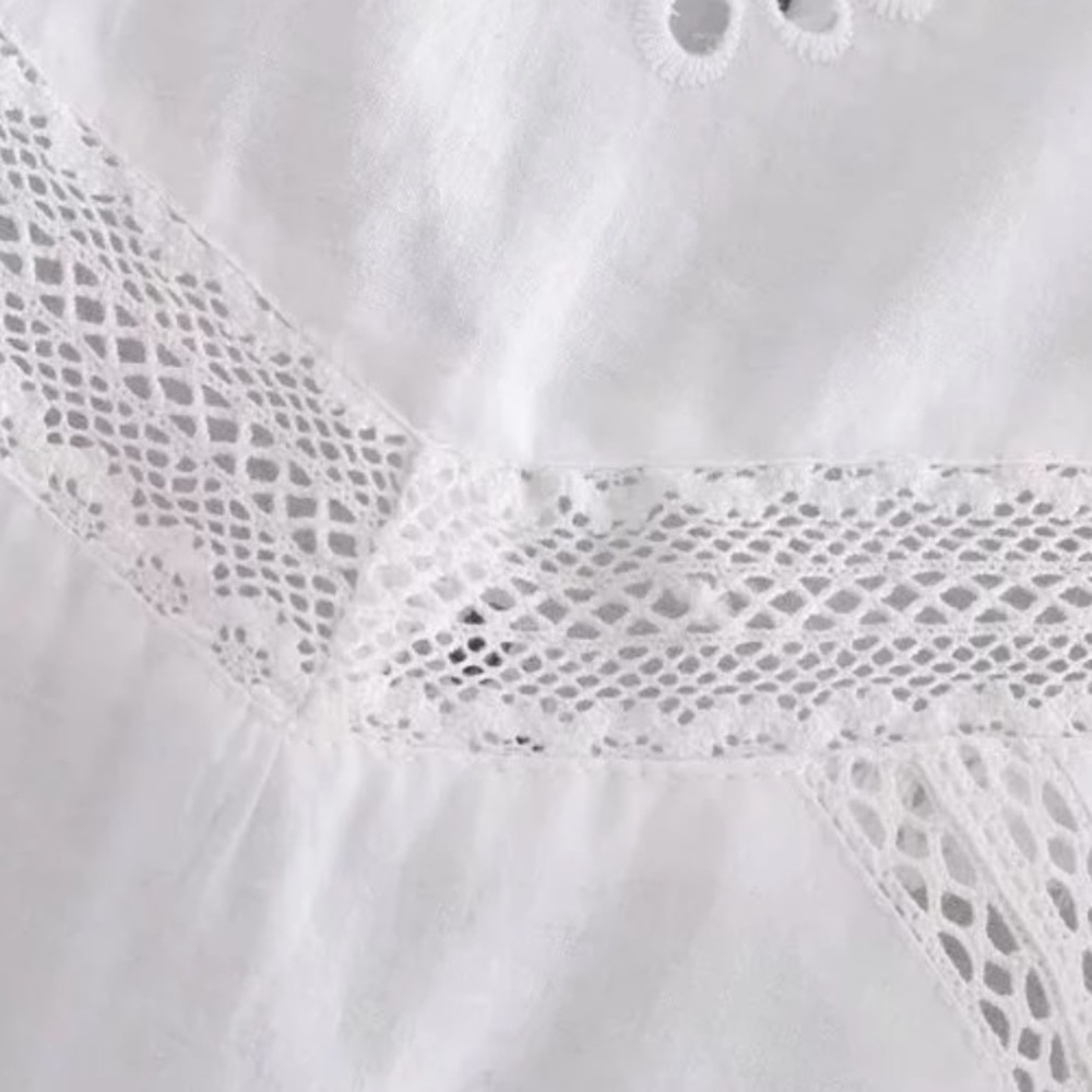 Boho Embroidered Ruffle White Blouse/Top - Picture 5 of 8